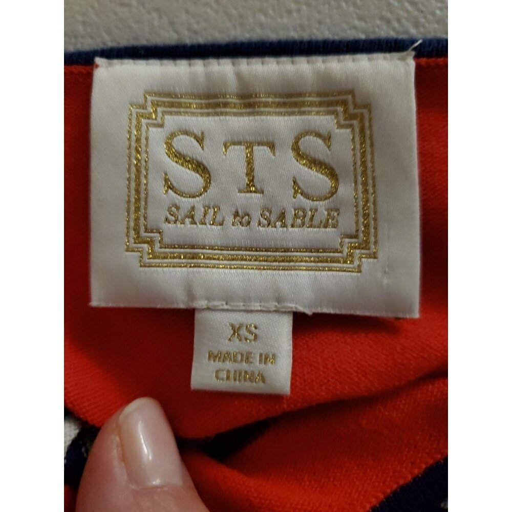 Anthropologie STS Sail to Sable Stipped Cotton Dress Sz XS Black & With w/ Red - Picture 11 of 12